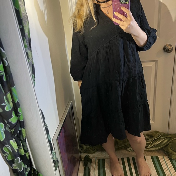 Cato Dresses & Skirts - CATO 14W 16W 14/16 BLACK COTTON GAUZE DRESS EUC GORGEOUS MAXI MIDI TIERED LOOSE